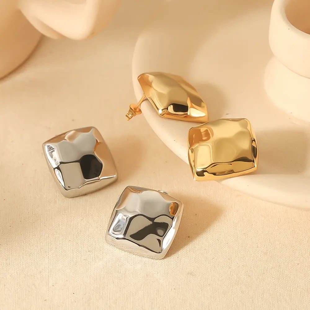 1 pair of simple classic  gold-plated stainless steel geometric square polyhedron earrings for women's jewelry for daily wear